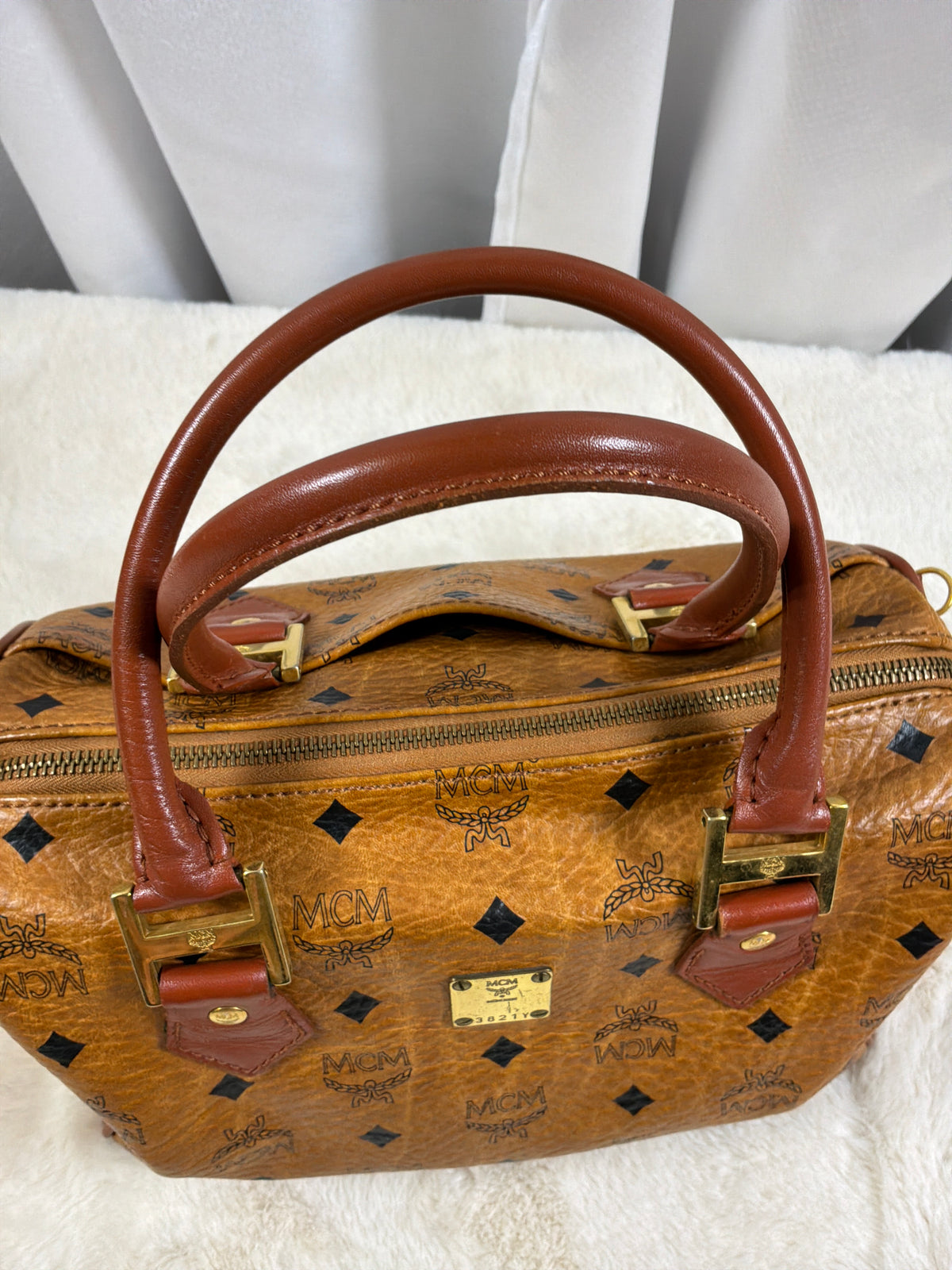 MCM Cognac Visetos Small Boston Bag Vintage