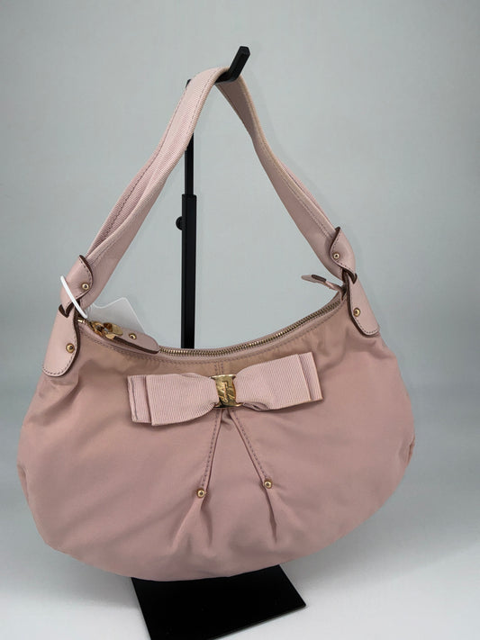 Salvatore Ferragamo Pleated Bow Hobo Shoulder Bag – Pink Nylon