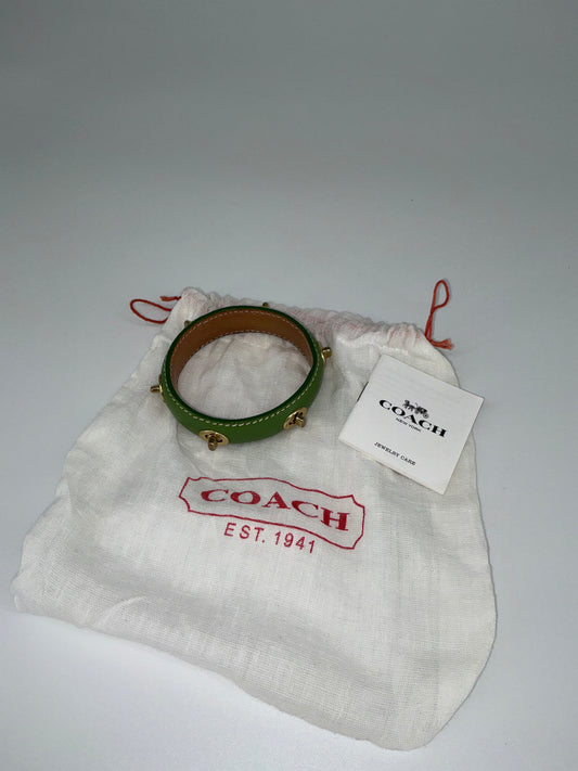 Coach Studded Hinged Bangle Bracelet – Green and Gold-Tone