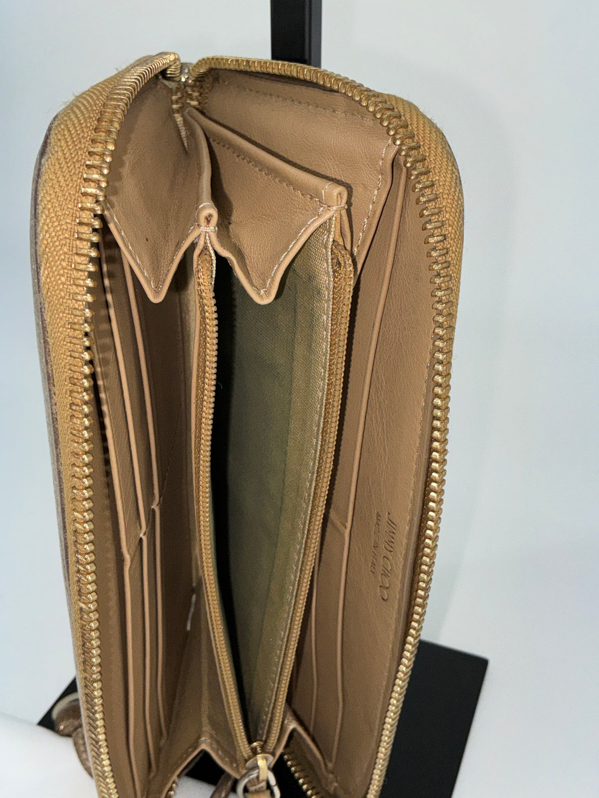 Jimmy Choo Star Studded Leather Zip-Around Wallet – Metallic Dark Gold