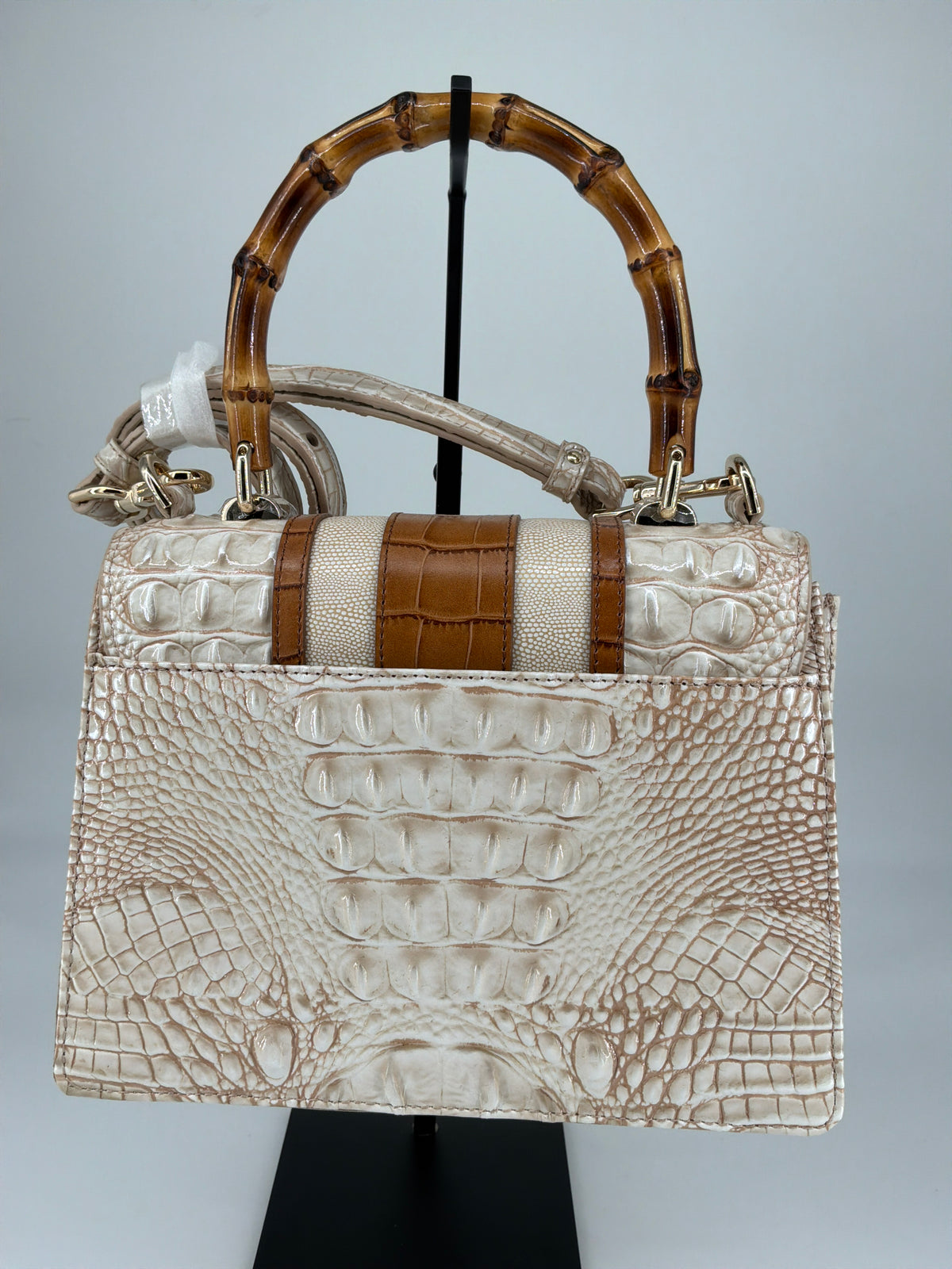 Brahmin Bamboo Handle Woven Leather Tote & Wallet Bundle – Pecan / Natural