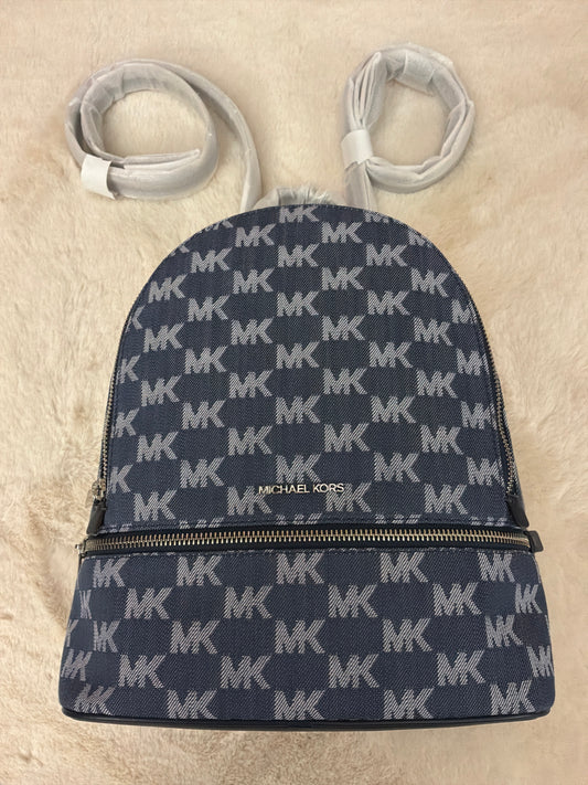 Michael Kors Rhea Medium Logo Jacquard Denim New With Tags