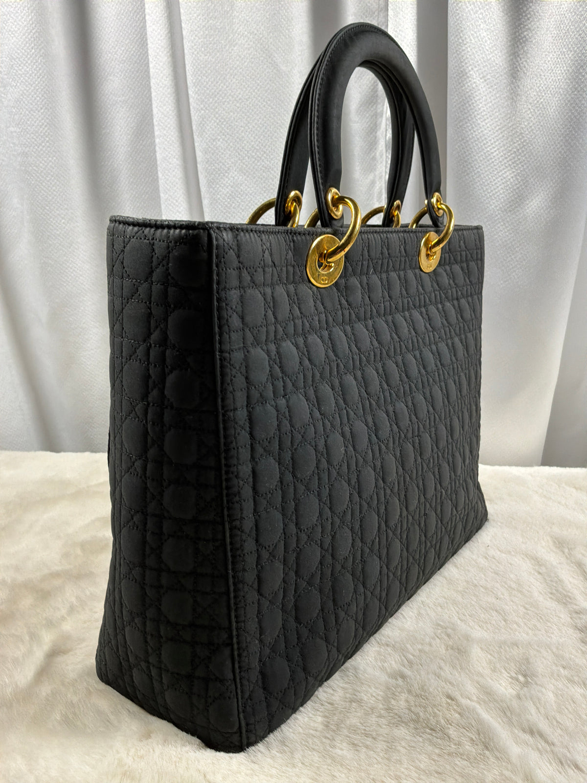 Christian Dior Vintage Black Cannage Quilted Lady Dior Tote Bag