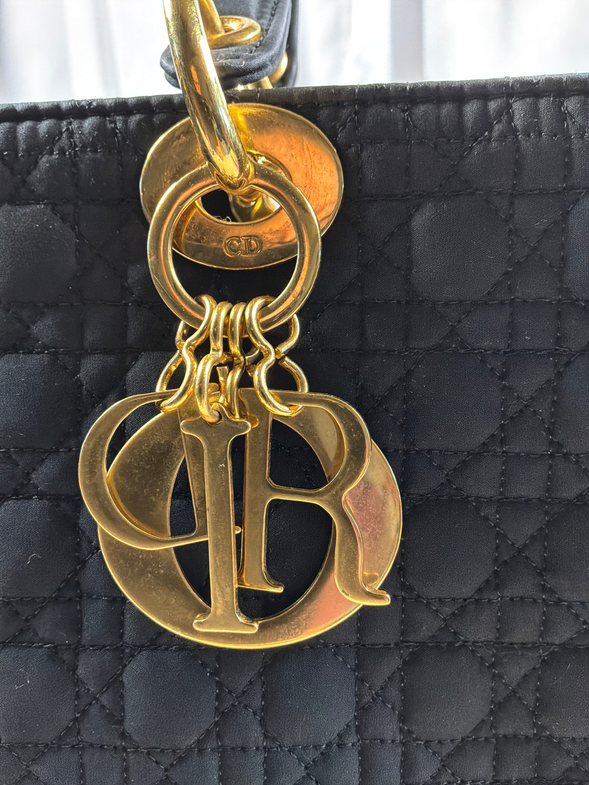 Christian Dior Vintage Black Cannage Quilted Lady Dior Tote Bag
