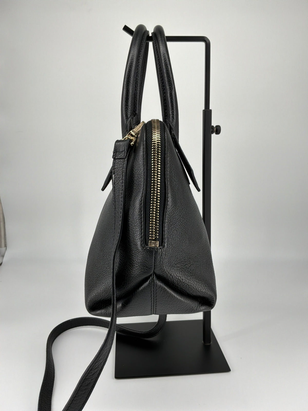 Vivienne Westwood Orb Emblem Pebbled Leather Satchel Bag – Black
