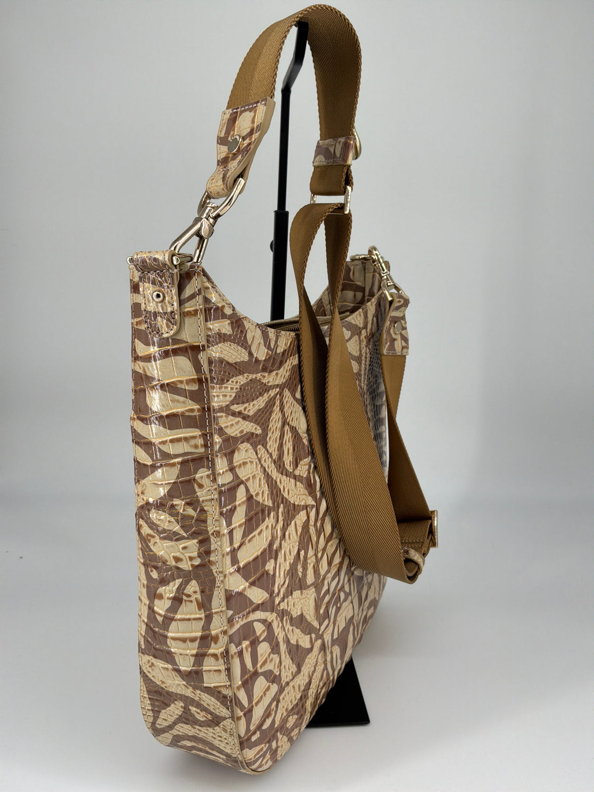 Brahmin Melbourne Croc-Embossed & Animal Print Leather Hobo Bag – Brown / Pecan