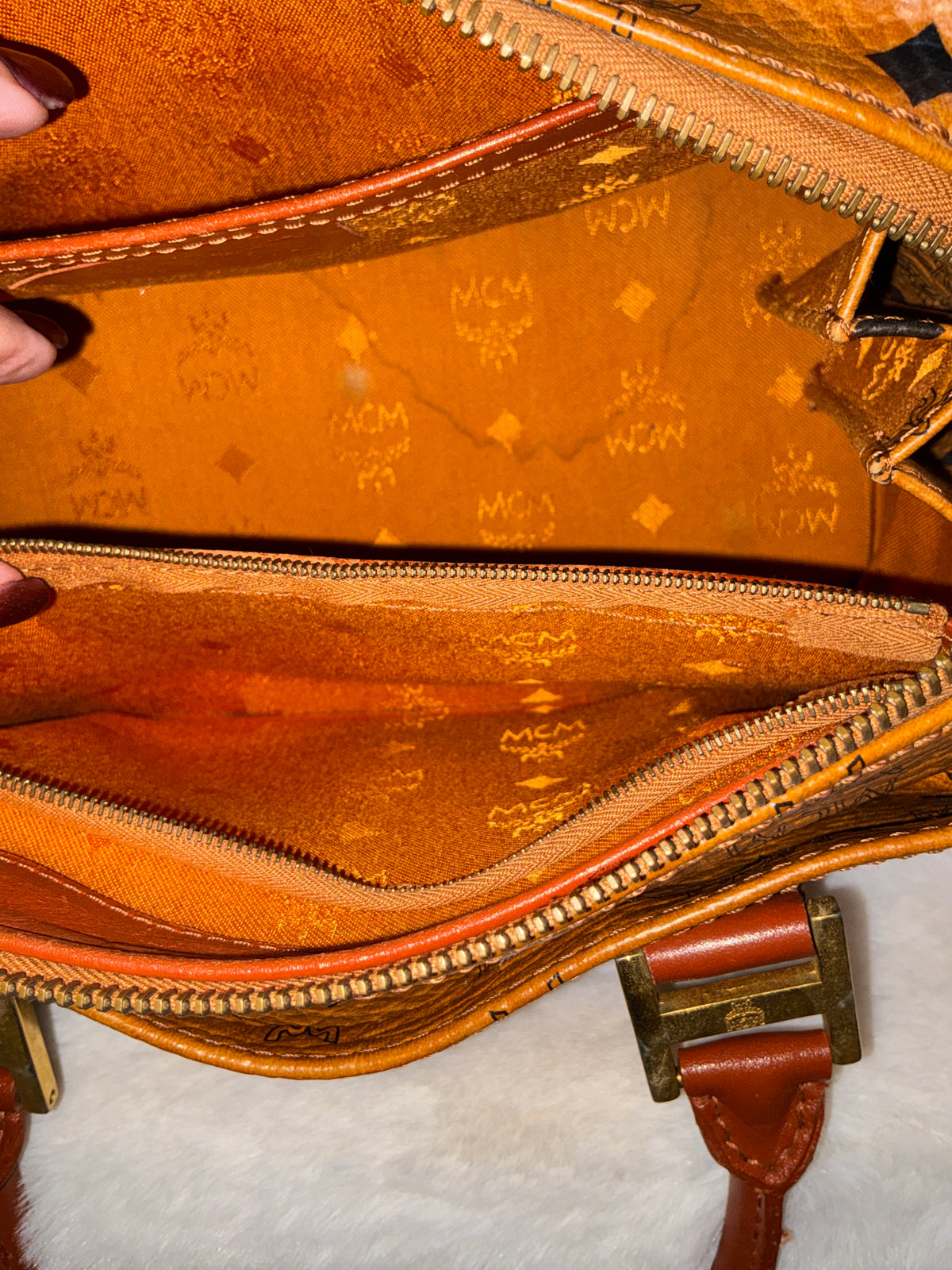MCM Cognac Visetos Small Boston Bag Vintage