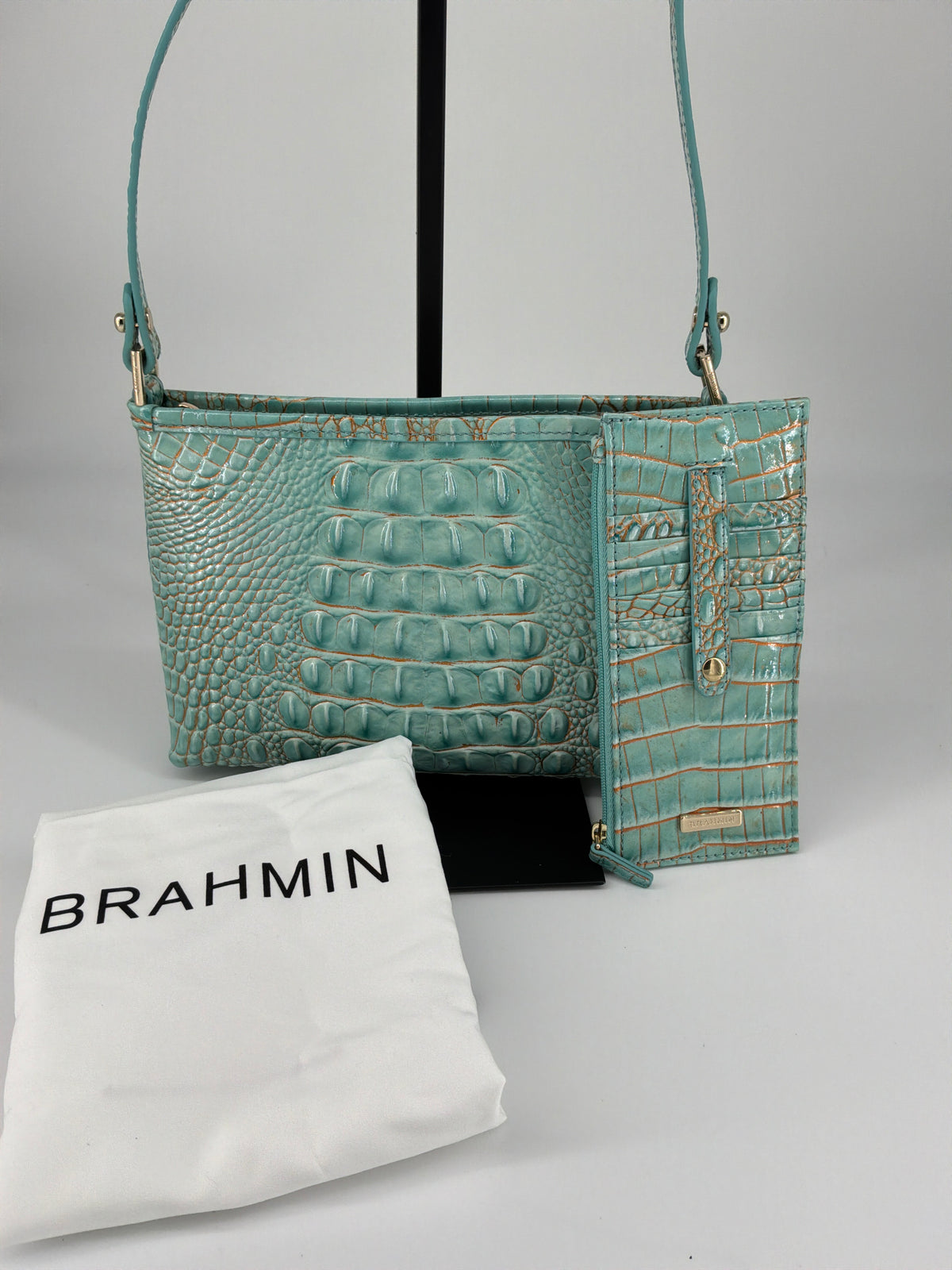 Brahmin Melbourne Croc-Embossed Leather Crossbody Bag & Wallet Bundle – Waterfall