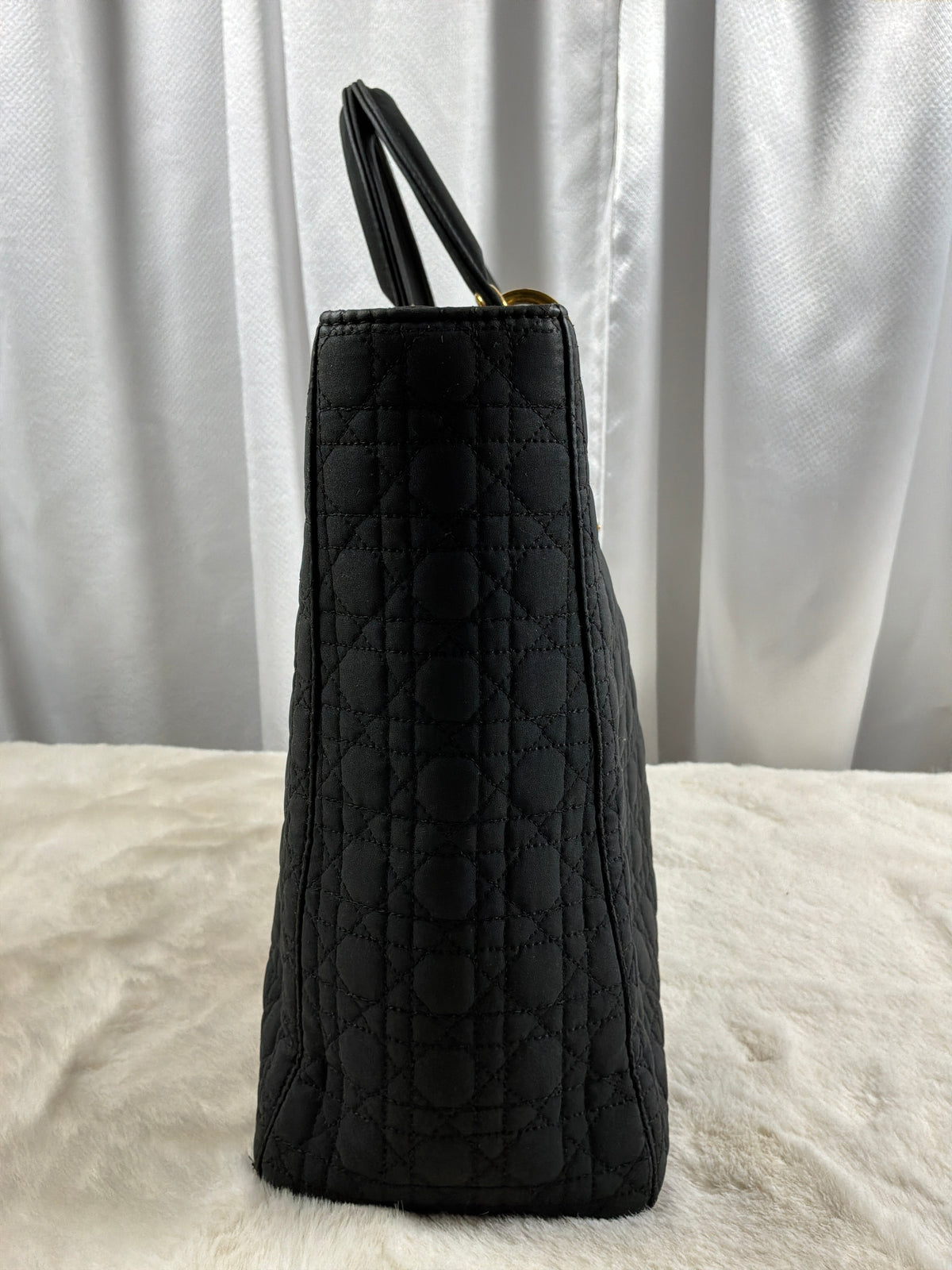 Christian Dior Vintage Black Cannage Quilted Lady Dior Tote Bag