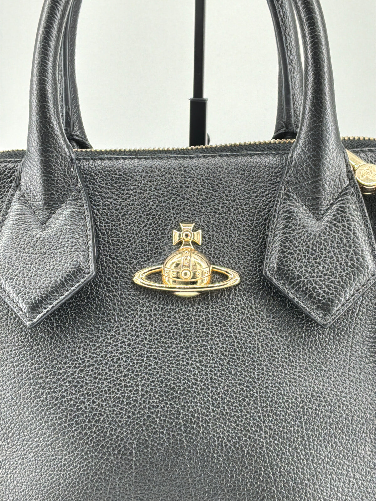 Vivienne Westwood Orb Emblem Pebbled Leather Satchel Bag – Black