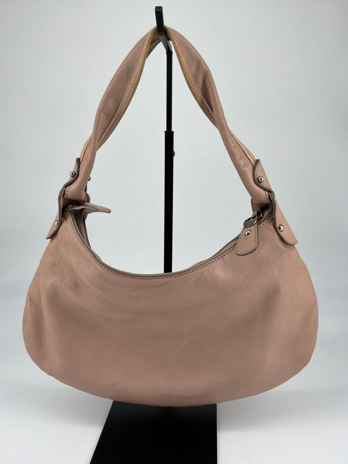 Salvatore Ferragamo Pleated Bow Leather Hobo Shoulder Bag – Taupe
