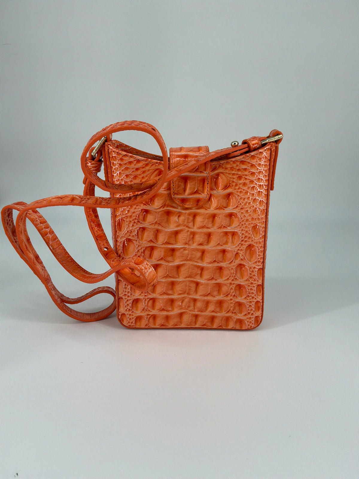 Brahmin Melbourne Croc-Embossed Leather Crossbody Bag & Wallet Bundle – Solar Orange