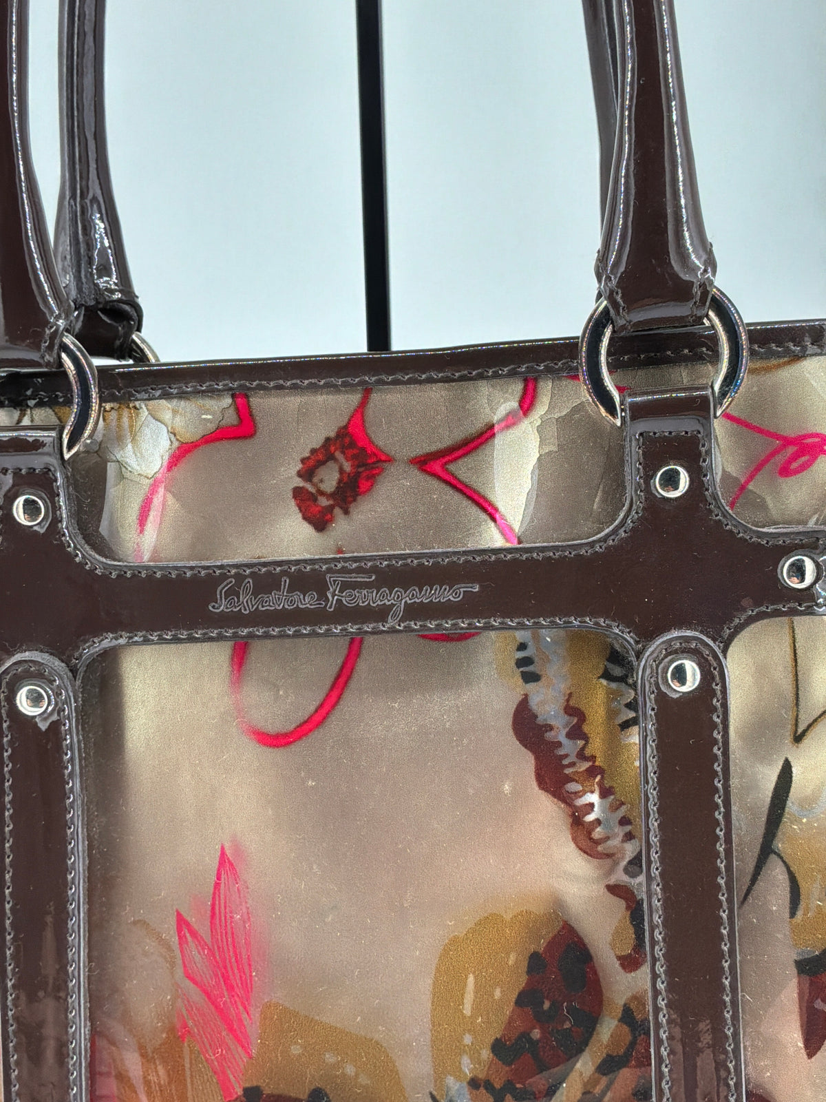 Salvatore Ferragamo Fiera Carnival Print Clear Vinyl Tote Bag – Clear / Multicolor