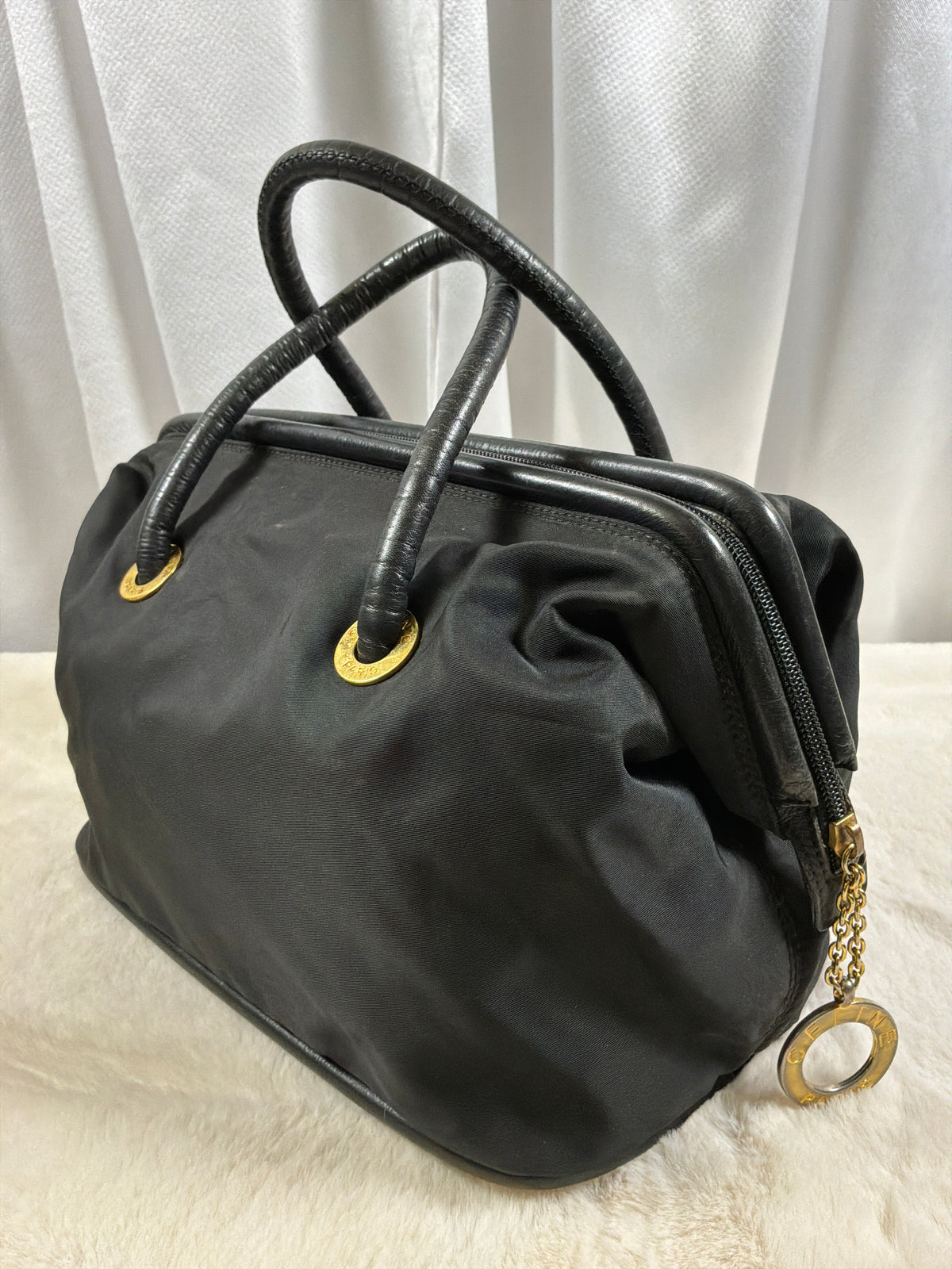 Celine Vintage Black Nylon Satchel