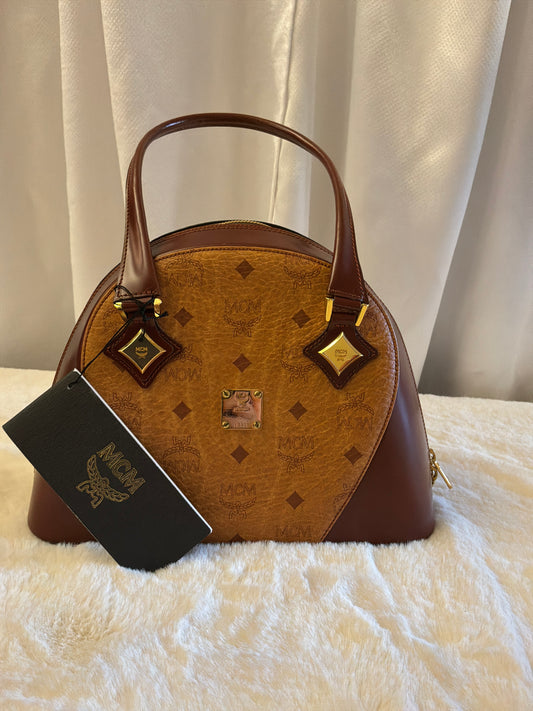 MCM Vintage Visetos Two-Tone Dome Satchel Bag NWT Deadstock Rare 5-Digit