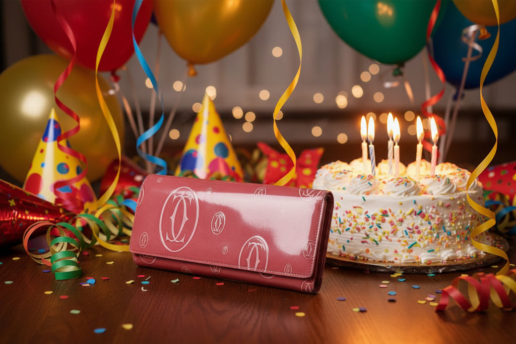 Cartier Happy Birthday Pink Patent Leather Continental Wallet Original COA Card