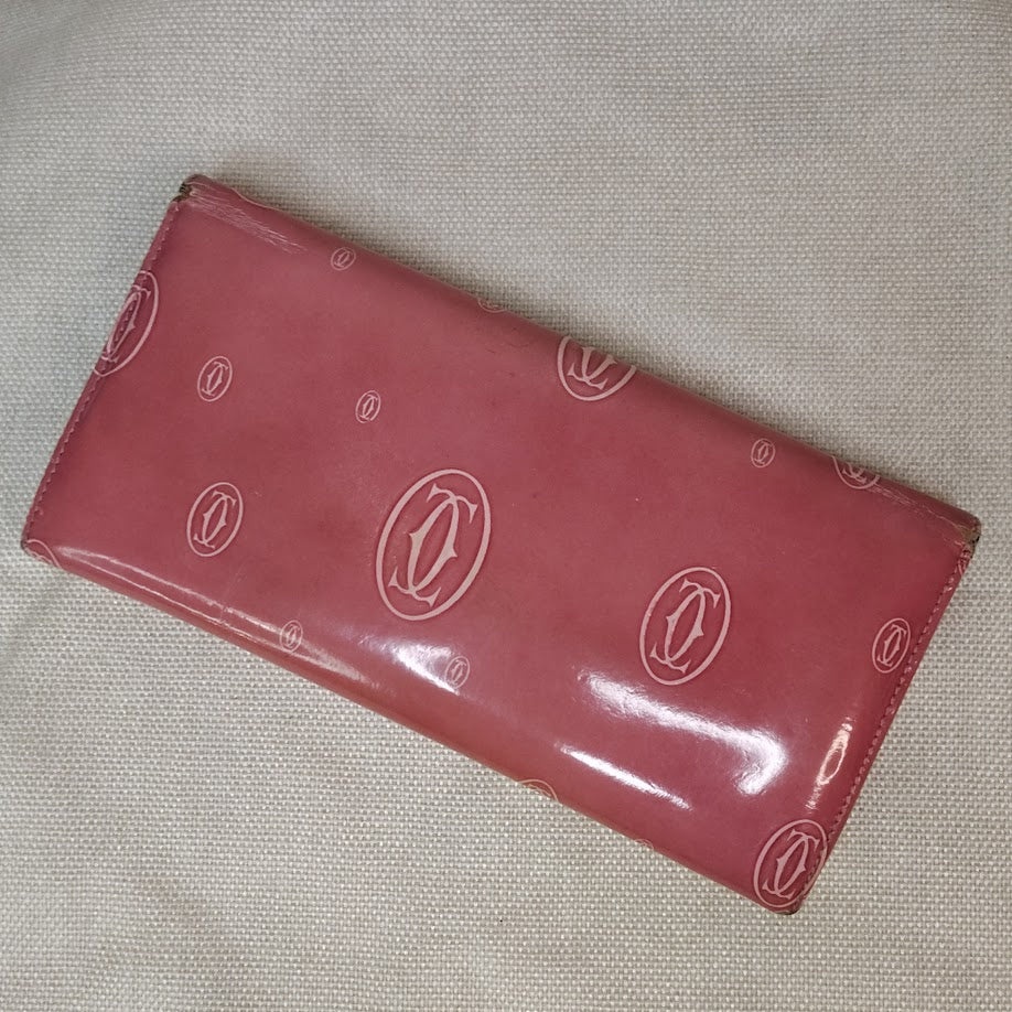 Cartier Happy Birthday Pink Patent Leather Continental Wallet Original COA Card