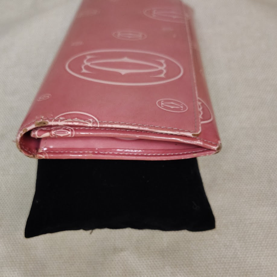 Cartier Happy Birthday Pink Patent Leather Continental Wallet Original COA Card