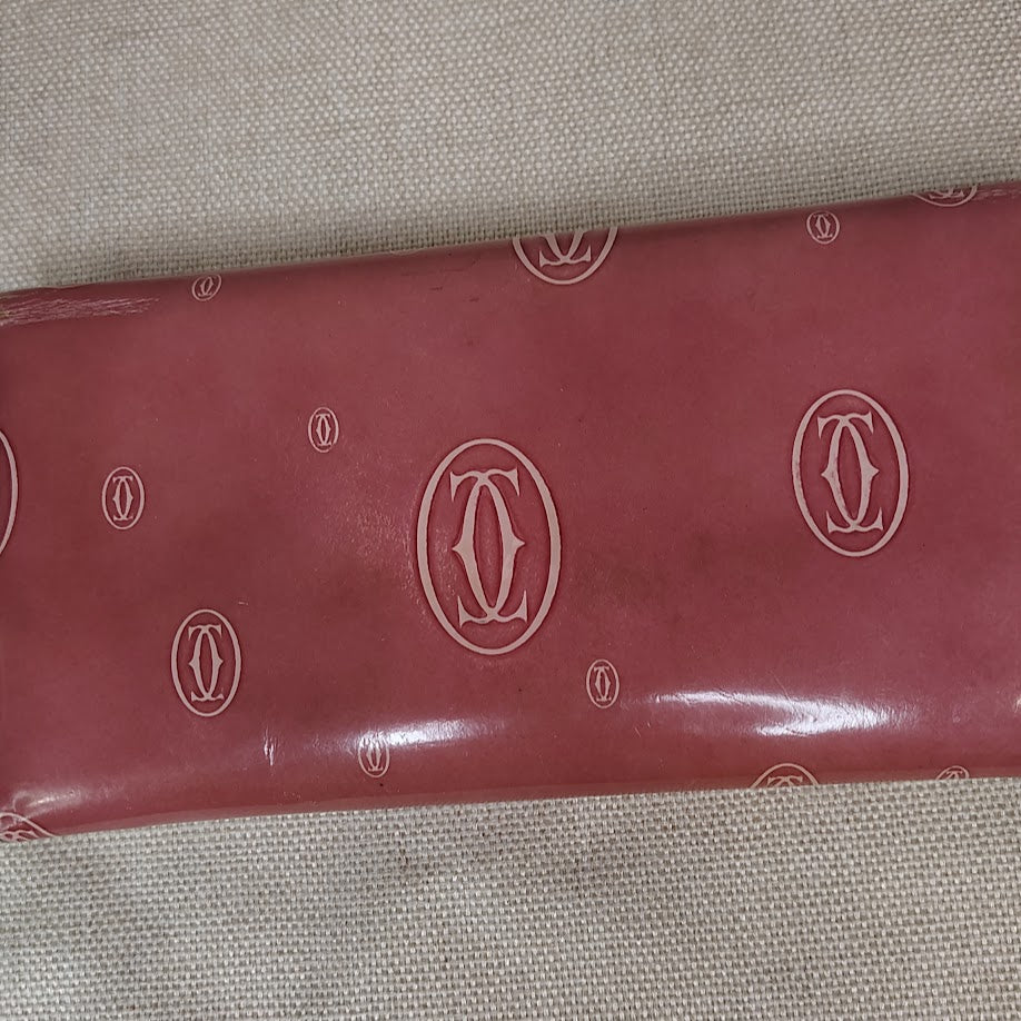 Cartier Happy Birthday Pink Patent Leather Continental Wallet Original COA Card