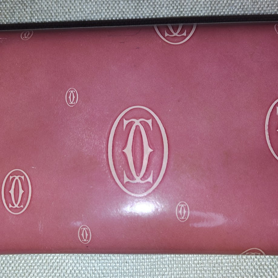Cartier Happy Birthday Pink Patent Leather Continental Wallet Original COA Card