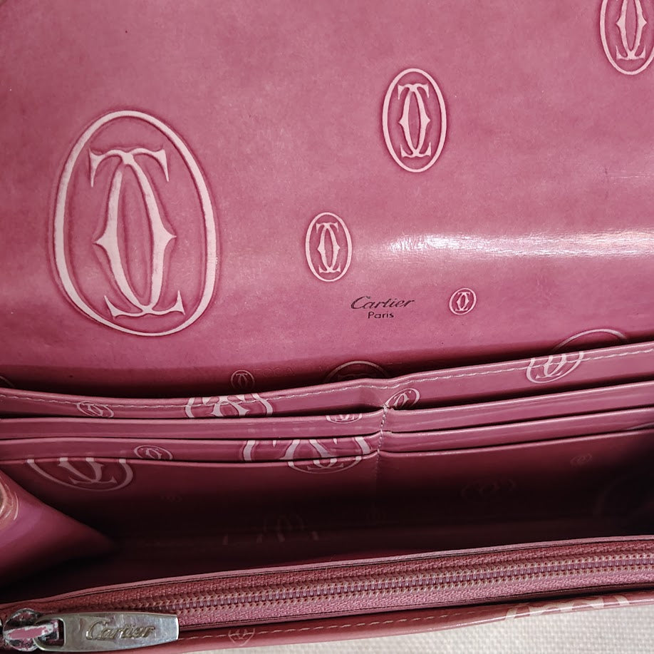Cartier Happy Birthday Pink Patent Leather Continental Wallet Original COA Card