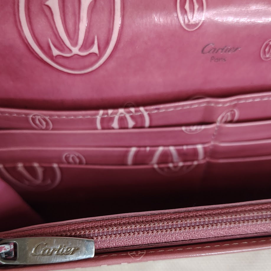 Cartier Happy Birthday Pink Patent Leather Continental Wallet Original COA Card