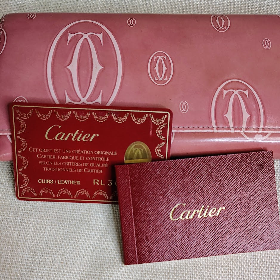 Cartier Happy Birthday Pink Patent Leather Continental Wallet Original COA Card