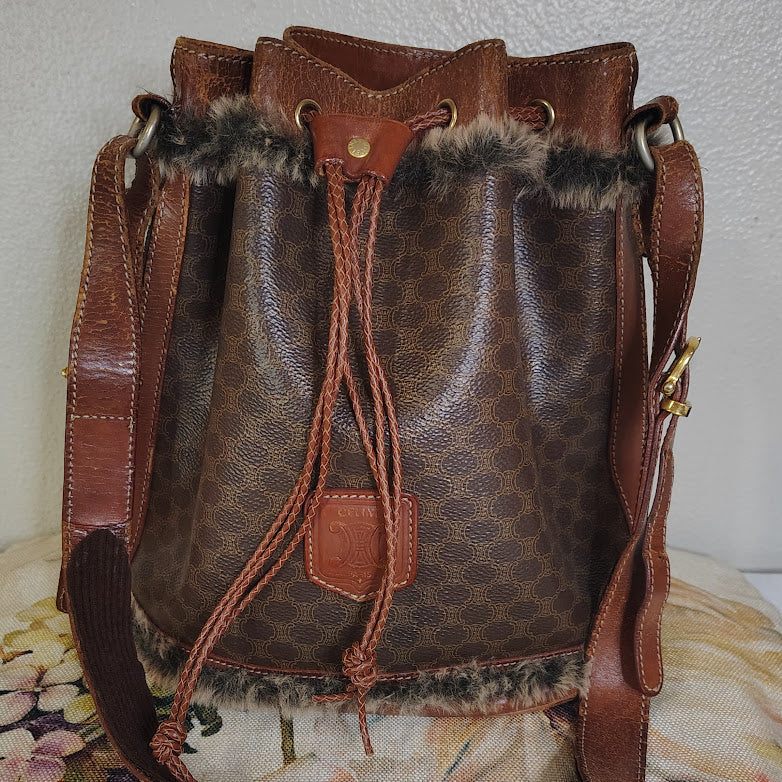 Celine Macadam Drawstring Bucket Bag Upcycled Vintage