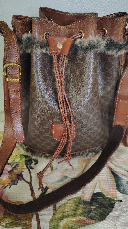 Celine Macadam Drawstring Bucket Bag Upcycled Vintage