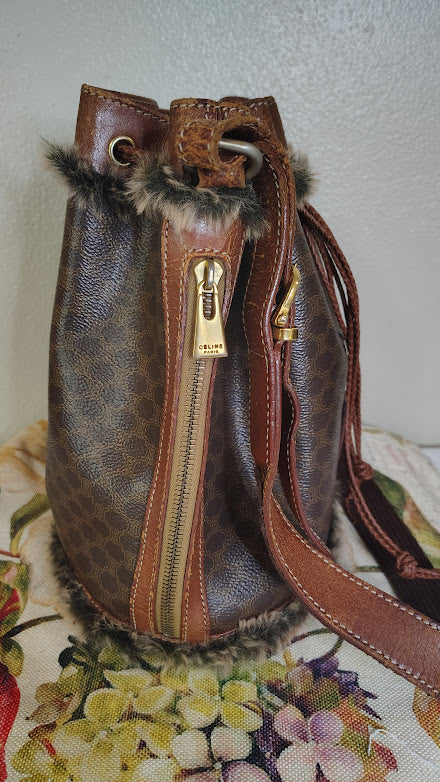 Celine Macadam Drawstring Bucket Bag Upcycled Vintage