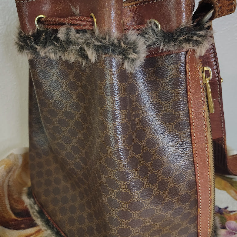 Celine Macadam Drawstring Bucket Bag Upcycled Vintage