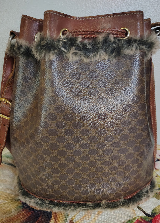 Celine Macadam Drawstring Bucket Bag Upcycled Vintage