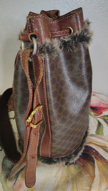 Celine Macadam Drawstring Bucket Bag Upcycled Vintage