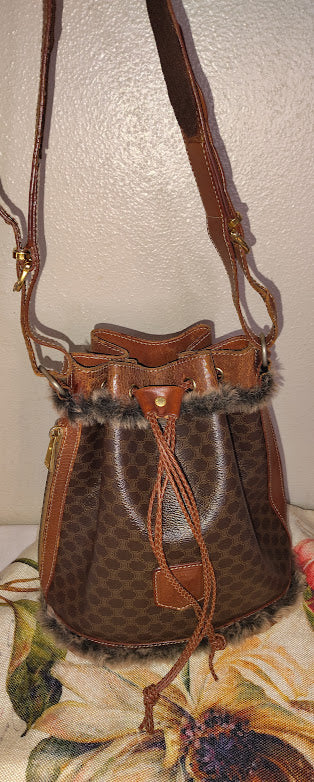 Celine Macadam Drawstring Bucket Bag Upcycled Vintage