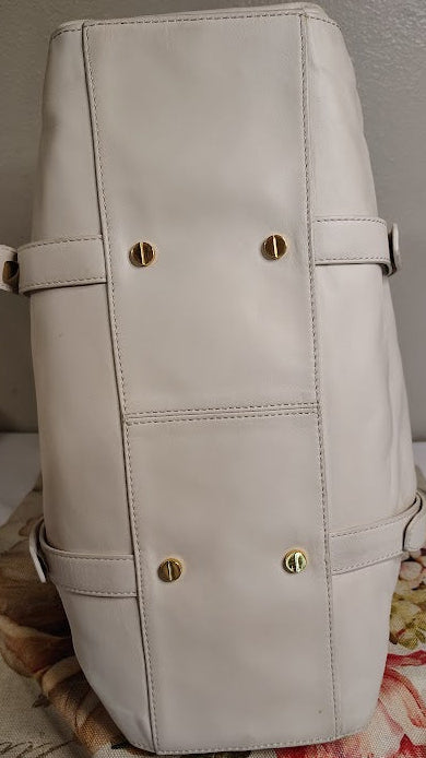 Rachel Zoe Ivory Leather Satchel Top Handle Bag with Gold Chain Hardware