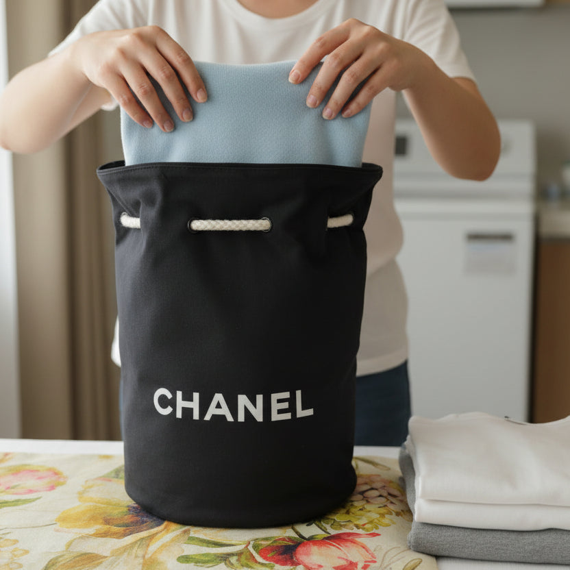 Chanel black canvas drawstring bag