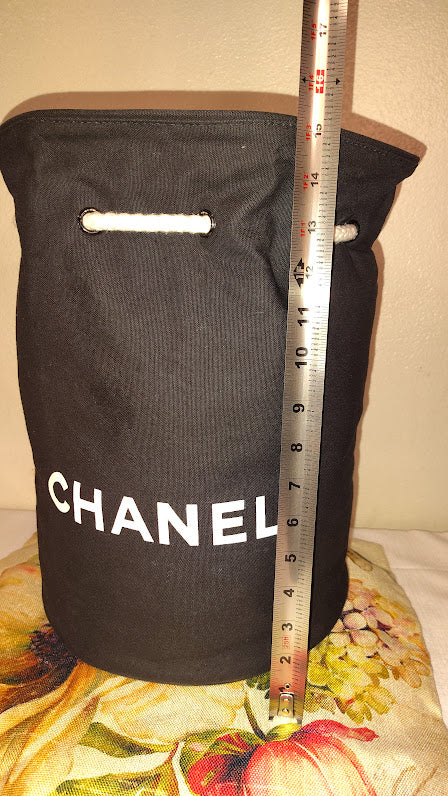 Chanel black canvas drawstring bag
