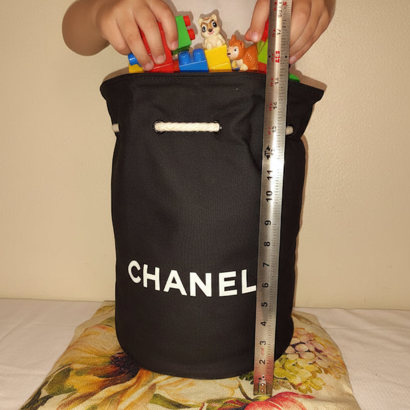 Chanel black canvas drawstring bag