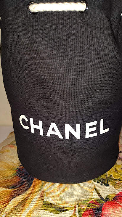 Chanel black canvas drawstring bag