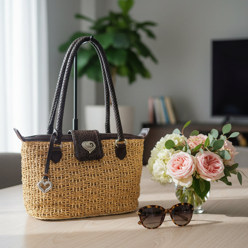 Brighton Straw Tote Bag with Heart Details – Pre-Owned