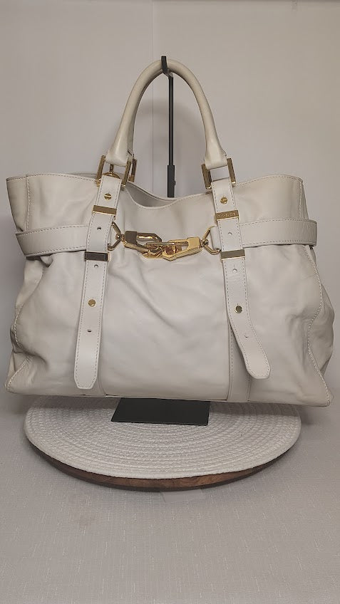 Rachel Zoe Ivory Leather Satchel Top Handle Bag with Gold Chain Hardware