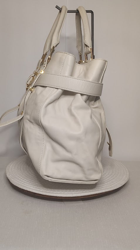 Rachel Zoe Ivory Leather Satchel Top Handle Bag with Gold Chain Hardware