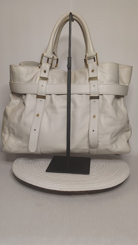 Rachel Zoe Ivory Leather Satchel Top Handle Bag with Gold Chain Hardware