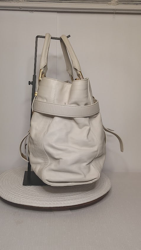 Rachel Zoe Ivory Leather Satchel Top Handle Bag with Gold Chain Hardware