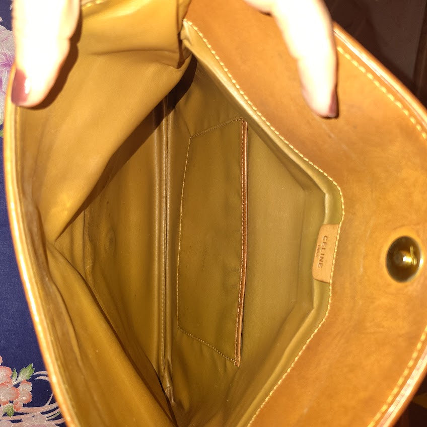 CELINE VINTAGE MACADAM CLUTCH BAG TRIOMPHE LOGO BEIGE CANVAS LEATHER ITALY