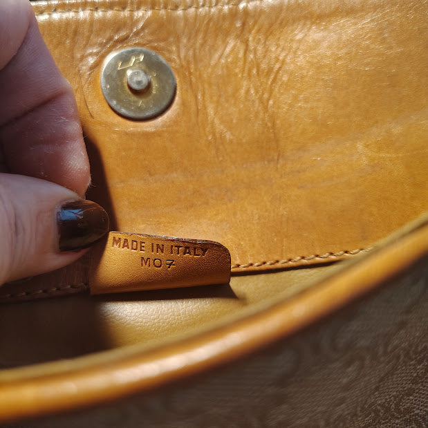 CELINE VINTAGE MACADAM CLUTCH BAG TRIOMPHE LOGO BEIGE CANVAS LEATHER ITALY