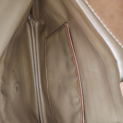 CELINE VINTAGE MACADAM CLUTCH BAG TRIOMPHE LOGO BEIGE CANVAS LEATHER ITALY