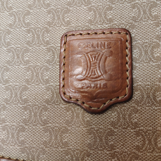 CELINE VINTAGE MACADAM CLUTCH BAG TRIOMPHE LOGO BEIGE CANVAS LEATHER ITALY