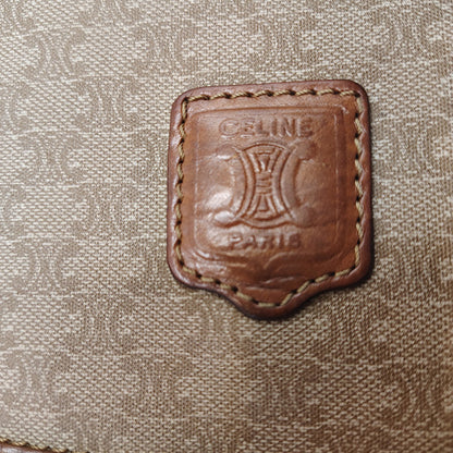 CELINE VINTAGE MACADAM CLUTCH BAG TRIOMPHE LOGO BEIGE CANVAS LEATHER ITALY