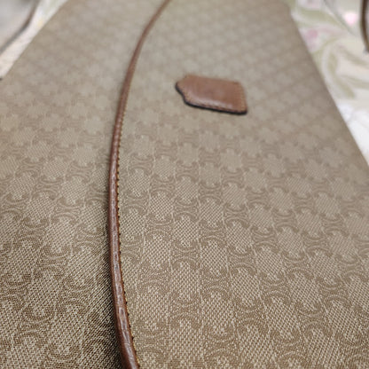 CELINE VINTAGE MACADAM CLUTCH BAG TRIOMPHE LOGO BEIGE CANVAS LEATHER ITALY